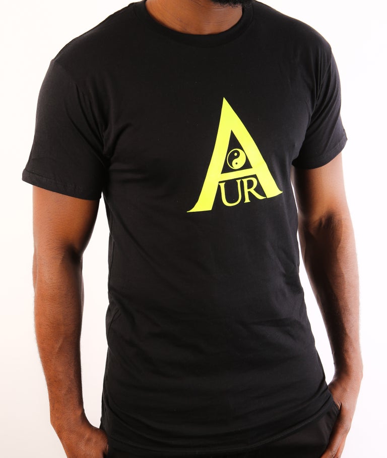 Black Aura Tee - Yellow Fluorescent logo