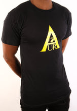Load image into Gallery viewer, Black Aura Tee - Yellow Logo
